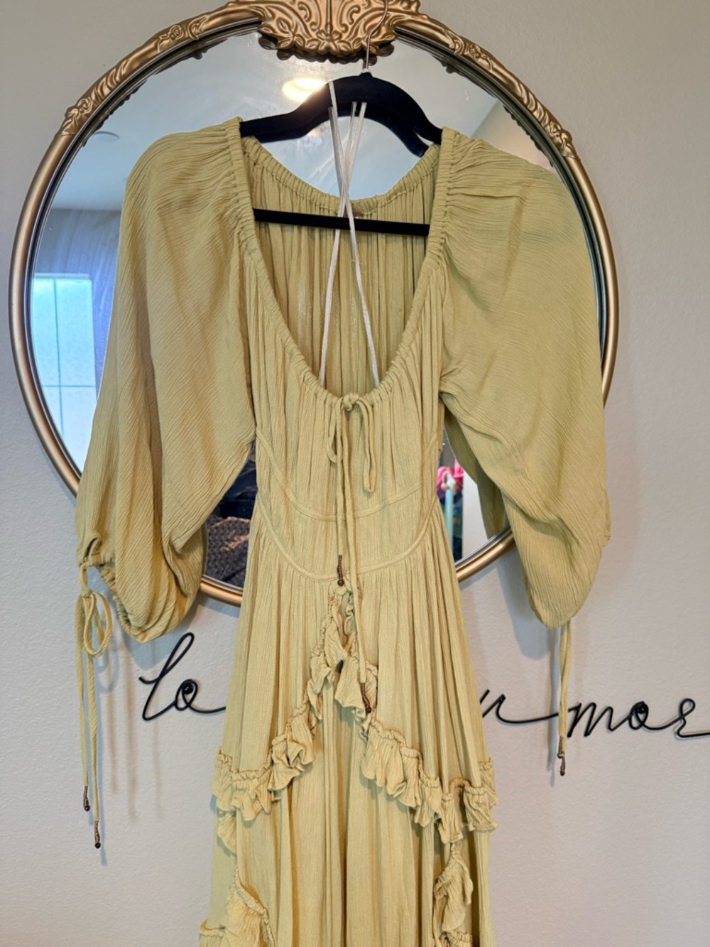 NWOT Free People Tiered Ruffle Maxi Dress in Celery Green - Picture 2 of 5